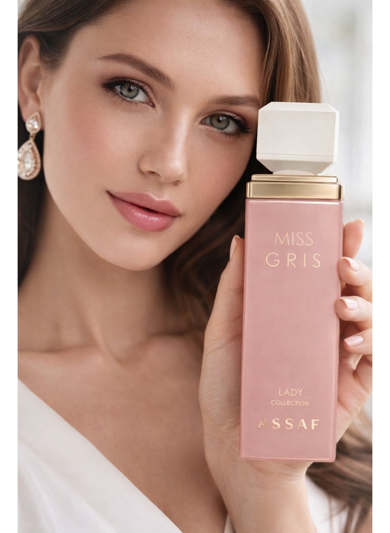 Assaf Miss Gris 100ml – Higher Concentration for Women | Hazelnut, Saffron & Pear | Jasmine & Rose Heart - Image 1